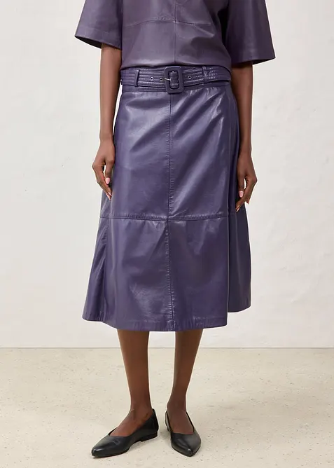 Skinnkjol i lammnappa med skärp (2 delar), bonprix