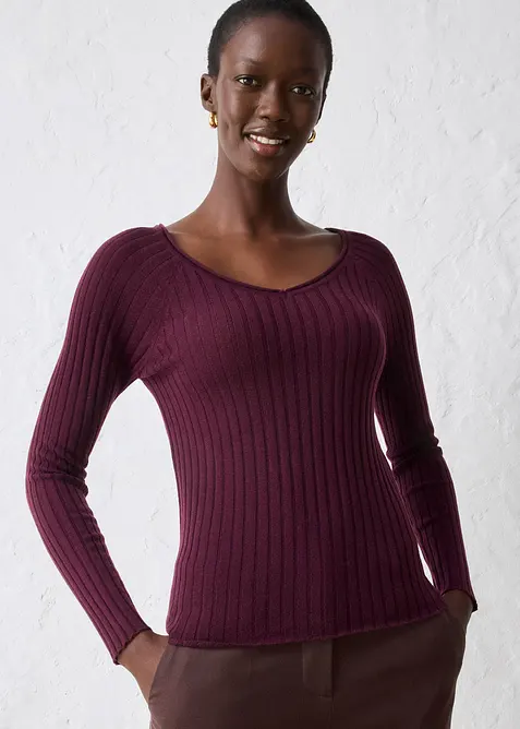 Finstickad tröja av merinoull, bonprix