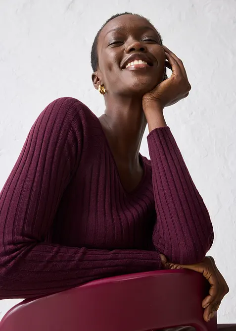 Finstickad tröja av merinoull, bonprix