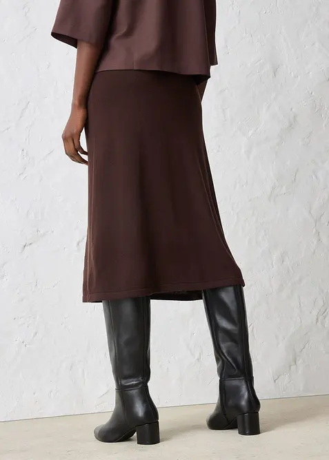 Stickad kjol av mjuk yllemix, bonprix