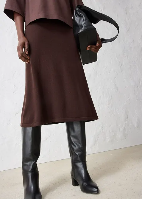 Stickad kjol av mjuk yllemix, bonprix