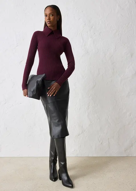 Ribbad tr&ouml;ja i merinoull, bonprix