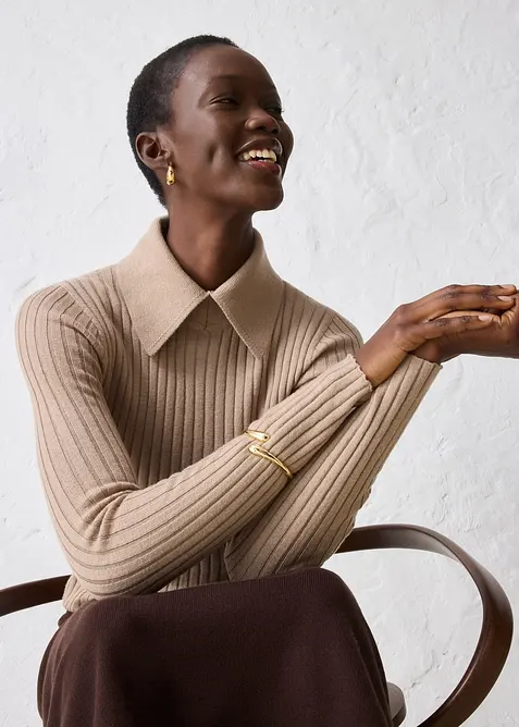 Ribbad tröja i merinoull, bonprix