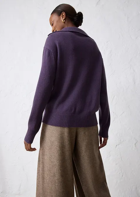 Tröja med krage och knappar i merinoull, bonprix