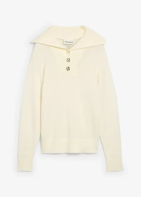 Tröja med krage och knappar i merinoull, bonprix