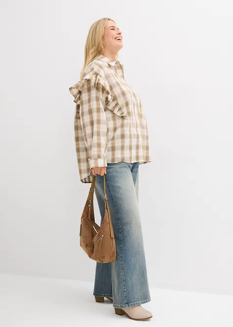 Skjortblus med volanger, bonprix