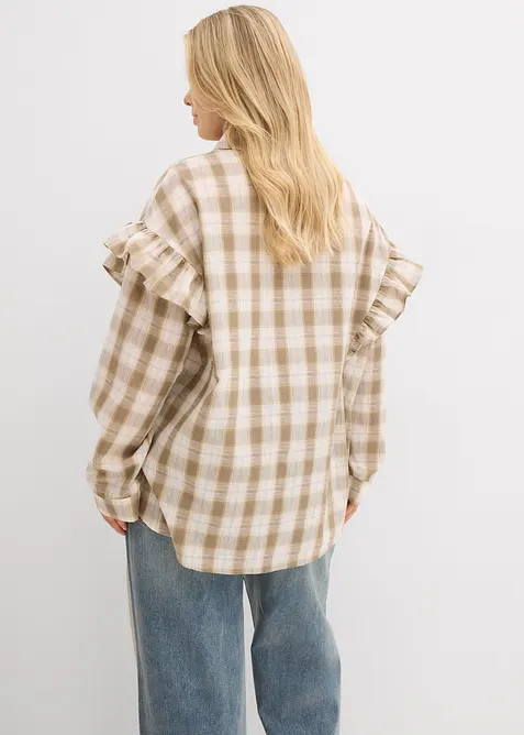 Skjortblus med volanger, bonprix