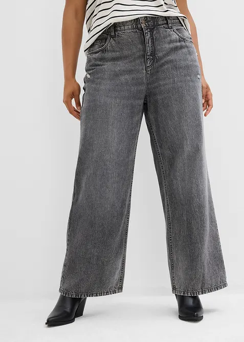 Wide Leg Jeans Mid Waist, Low Stretch, bonprix