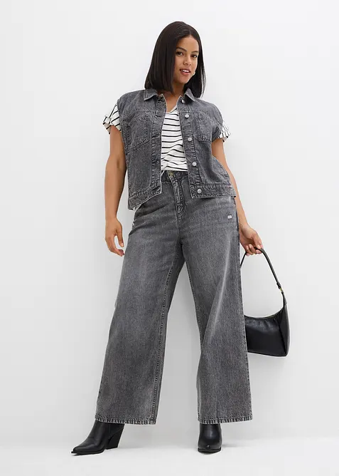 Wide Leg Jeans Mid Waist, Low Stretch, bonprix