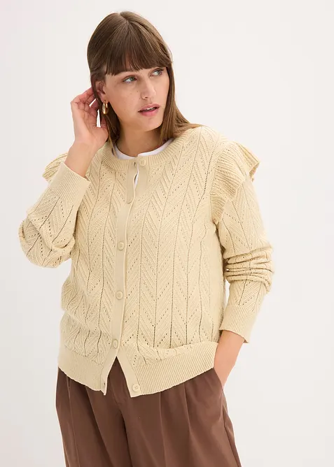 Hålmönstrad cardigan i bomullsblandning, bonprix