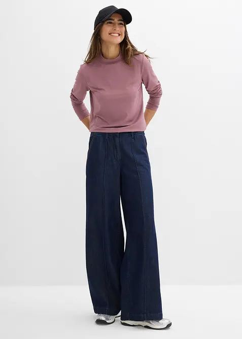 Långärmad topp med ståkrage och återvunnen polyamid, bonprix