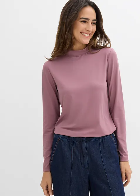 Långärmad topp med ståkrage och återvunnen polyamid, bonprix