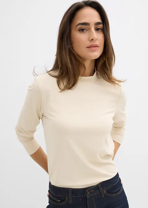 Långärmad topp med ståkrage och återvunnen polyamid, bonprix