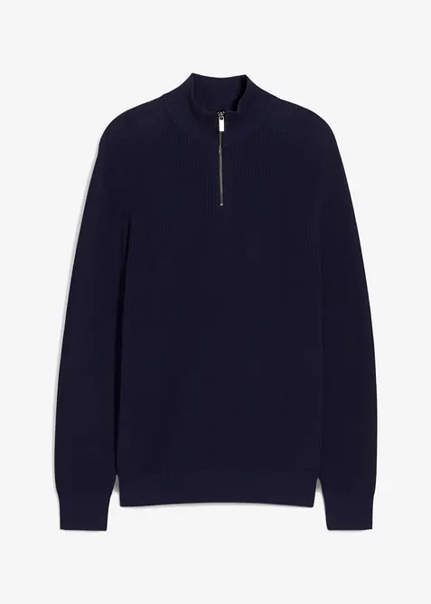 Tröja med krage och dragkedja i ren bomull, bonprix