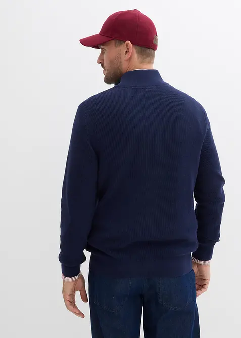 Tröja med krage och dragkedja i ren bomull, bonprix