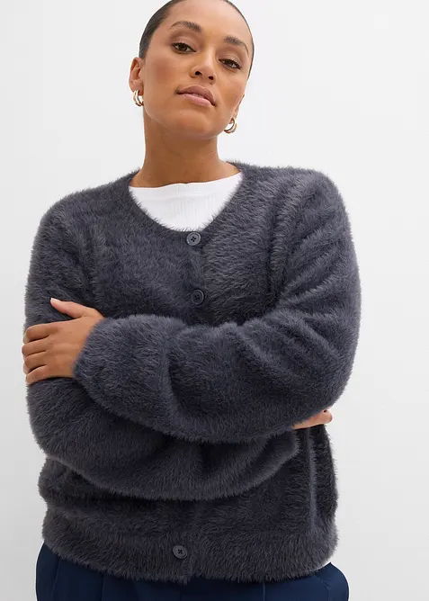 Cardigan i viskosmix av lurvigt garn, bonprix