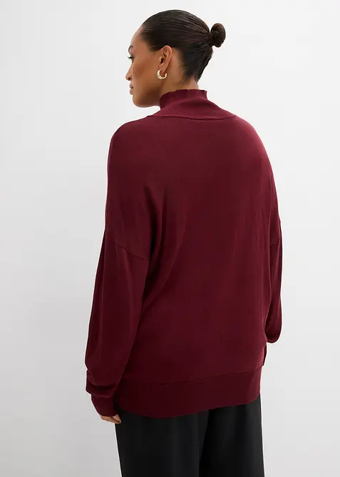 Finstickad tröja med bred halvpolo i tunn viskosmix, bonprix