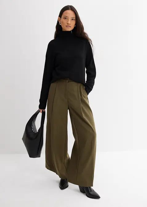 Tröja i materialmix med liten dragkedja, bonprix