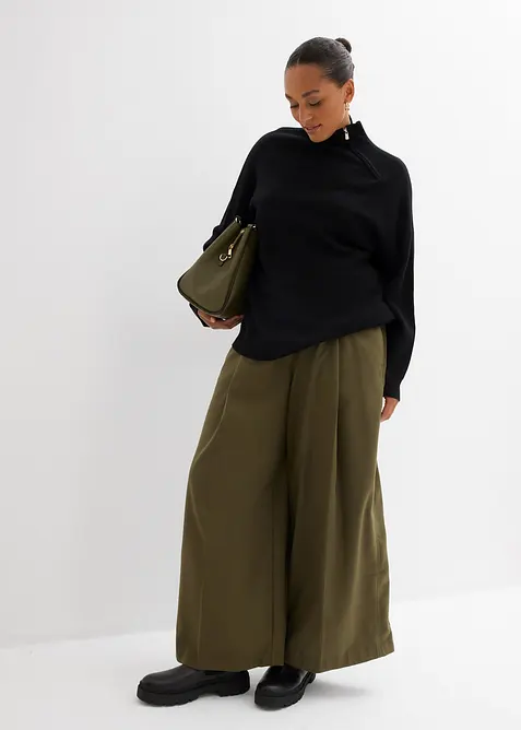 Tröja i materialmix med liten dragkedja, bonprix