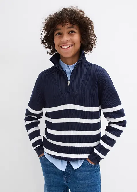 Finstickad tröja med krage, av bomull, bonprix