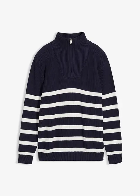 Finstickad tröja med krage, av bomull, bonprix