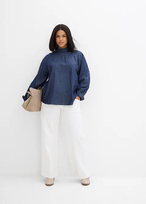 Jeansblus med breda manschetter, bonprix