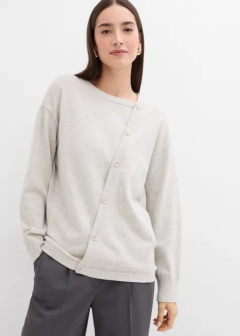 Finstickad tröja med asymmetrisk knappslå, bonprix