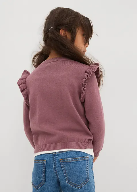 Finstickad cardigan med volangärmar för barn, bonprix