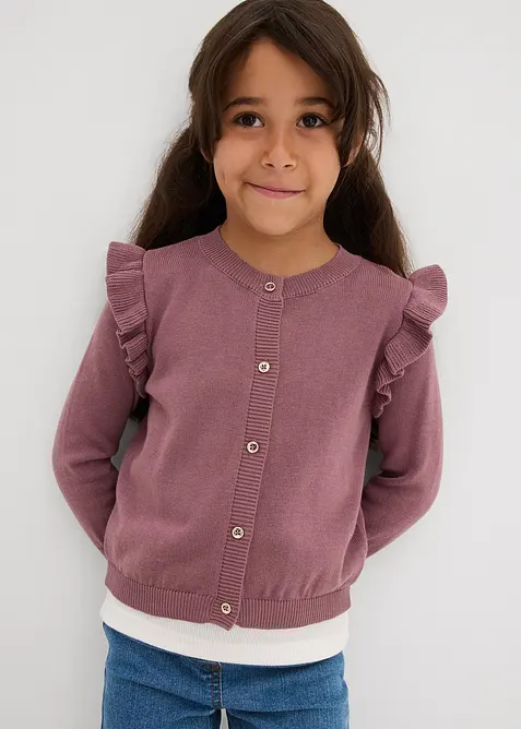 Finstickad cardigan med volangärmar för barn, bonprix