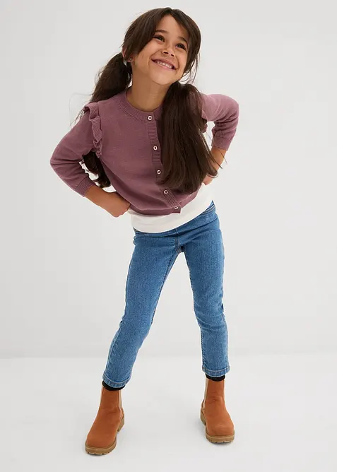 Finstickad cardigan med volangärmar för barn, bonprix