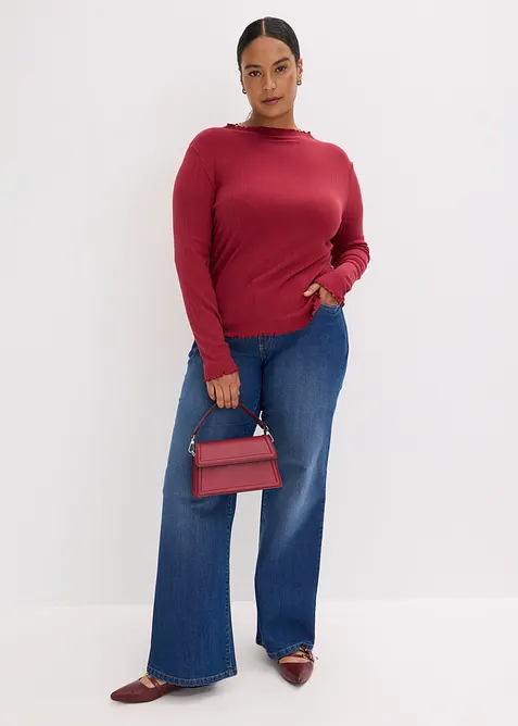 Ribbstickad topp med figurnära passform, bonprix