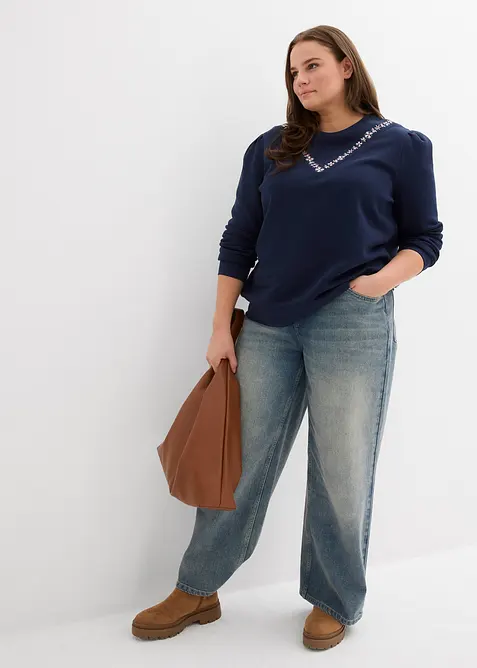 Sweatshirt med broderi i bomullsmix, bonprix
