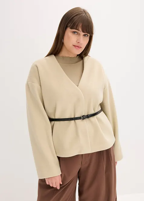 Oversizekavaj med yllelook och skärp, bonprix
