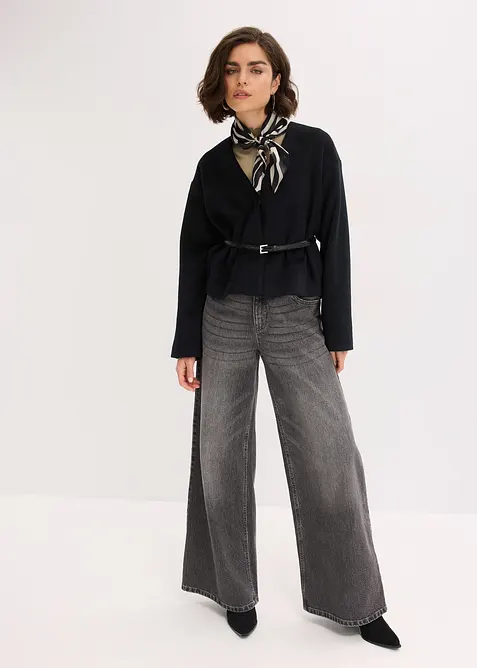 Oversizekavaj med yllelook och skärp, bonprix