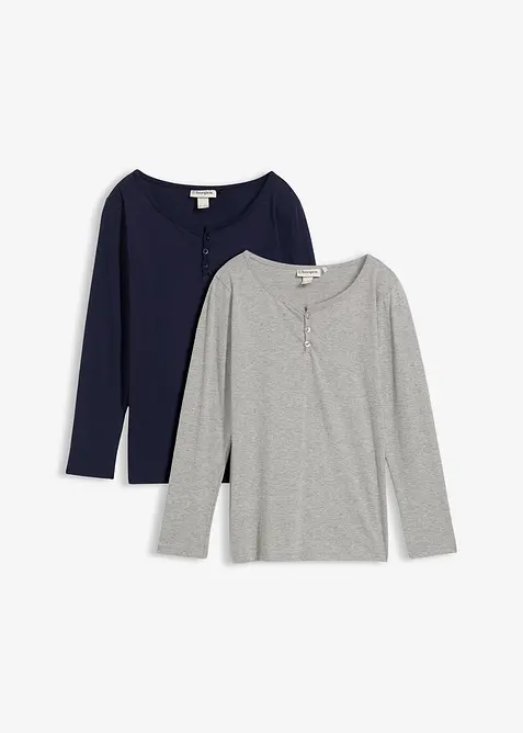 Långärmad topp med ekologisk bomull (2-pack), bonprix