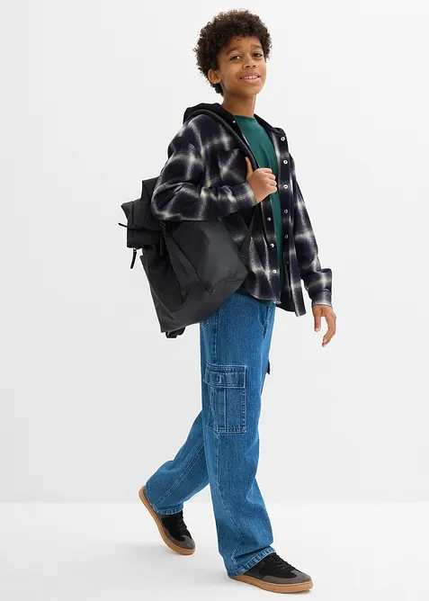 Långärmad flanellskjorta med huva, bonprix