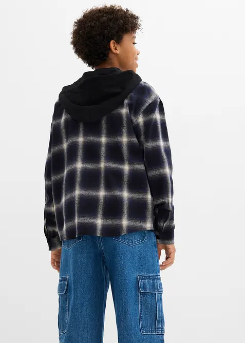 Långärmad flanellskjorta med huva, bonprix