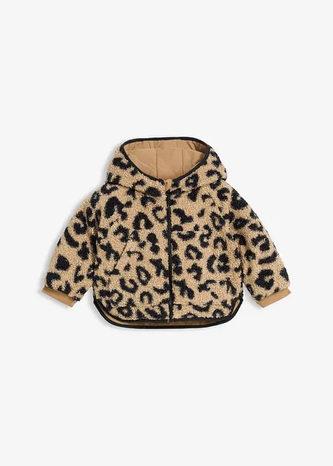 Vändbar teddyfleecejacka med huva och fickor, bonprix