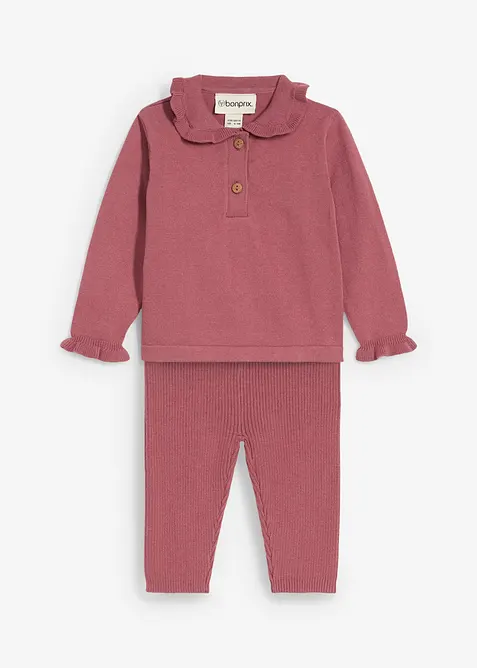 Stickad tröja med volangkrage och leggings (2 delar), bonprix