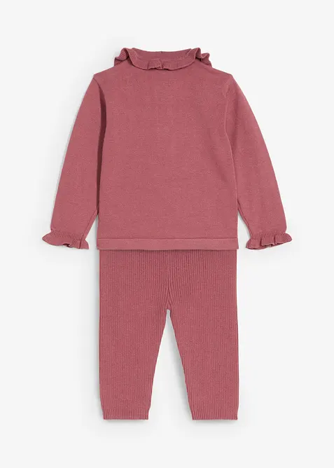 Stickad tröja med volangkrage och leggings (2 delar), bonprix