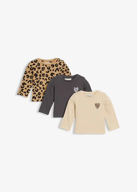 Lång topp i ren ekologisk bomull för bebisar (3-pack), bonprix