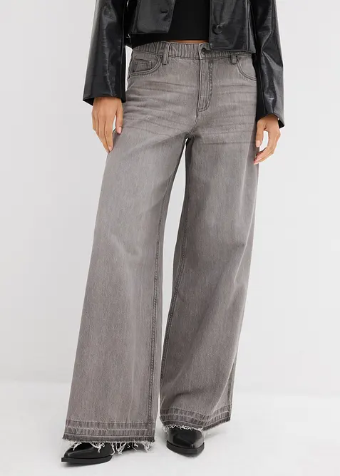 Wide Leg Jeans Mid Waist, med bekväm midja, bonprix