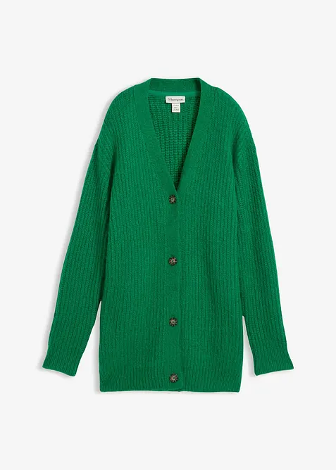 Stickad cardigan med ylleandel, bonprix
