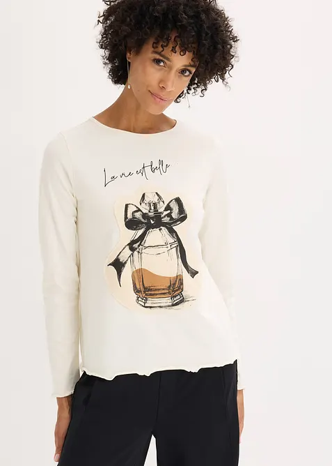 Långärmad topp i bomullsstretch, bonprix