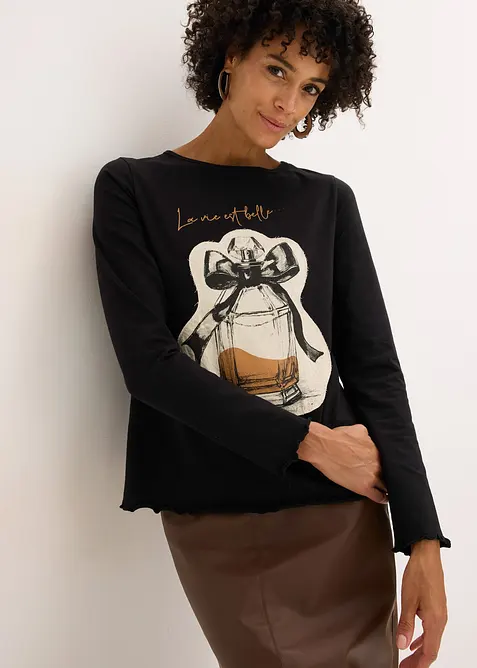 Långärmad topp i bomullsstretch, bonprix