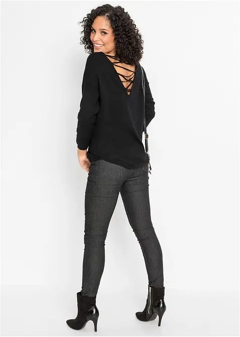 Finstickad tröja i viskosmix, bonprix