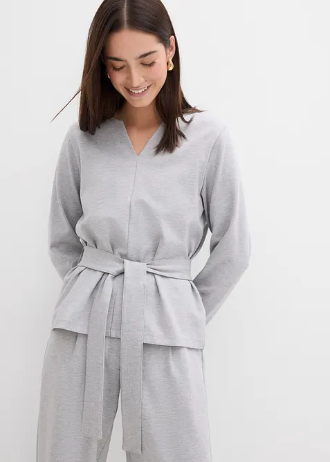 Långärmad topp med bredd knytband, av viskosmix, bonprix