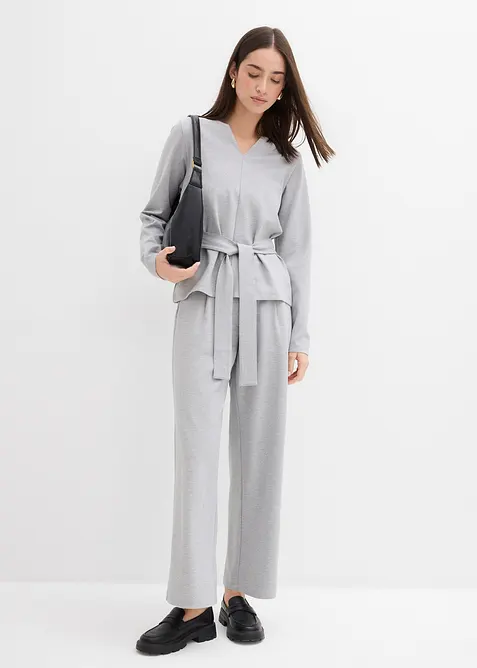 Långärmad topp med bredd knytband, av viskosmix, bonprix