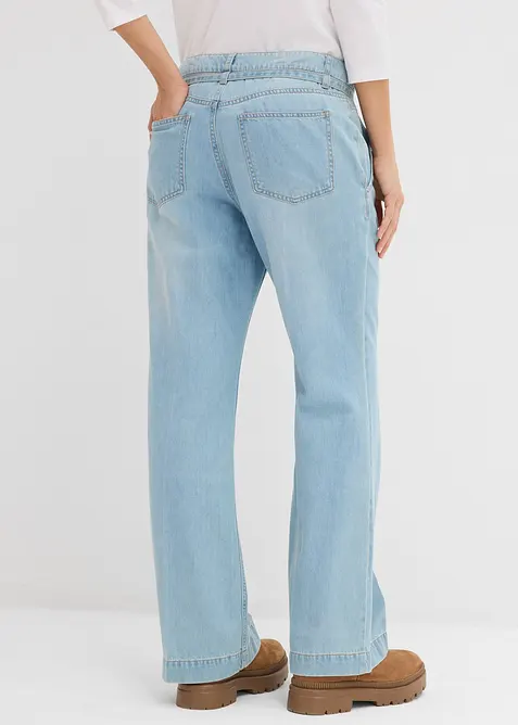 Wide Leg Jeans medelhög midja och skärp, bonprix