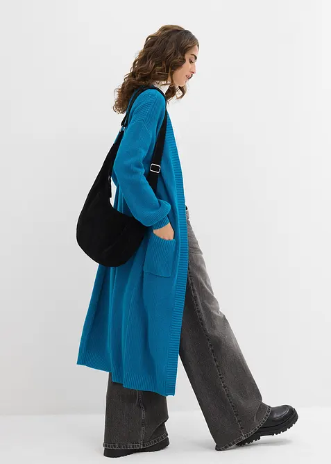 Stickad långkofta med nedhasade axlar, bonprix